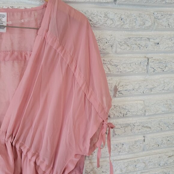 Time Tru Womens Top L XL Tied Sleeve Open Overlay Pink Chiffon Sheer PIN18E - Picture 6 of 12